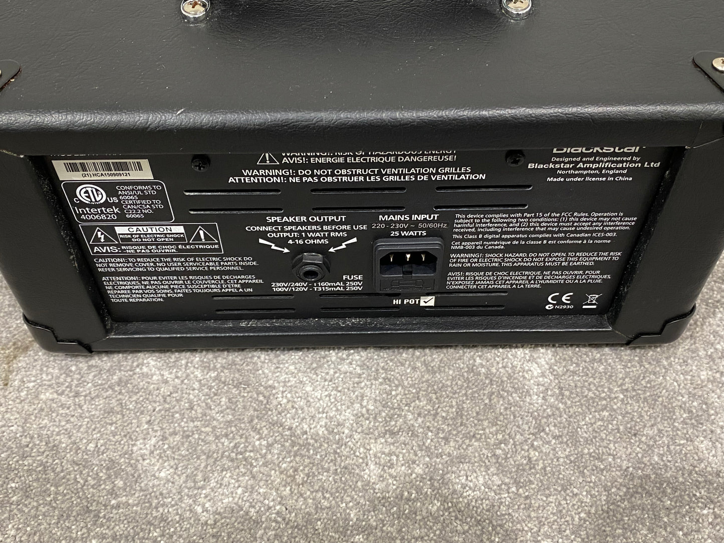 Blackstar HT-1RH 1-Watt All-Tube Guitar Amplifier - Black