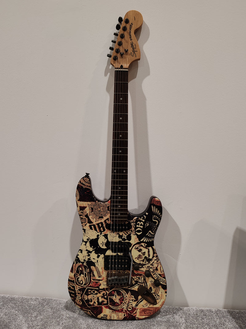 Fender Squier Stratocaster Obey Graphic – HSS Electric Guitar – Very Good w/ New Tremolo Bar - Image 3
