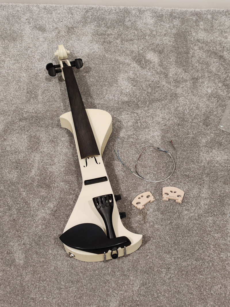 Electric Violin w/ Bow, Extra Bridges, New Strings and Hard Case with Strap - White - Image 4