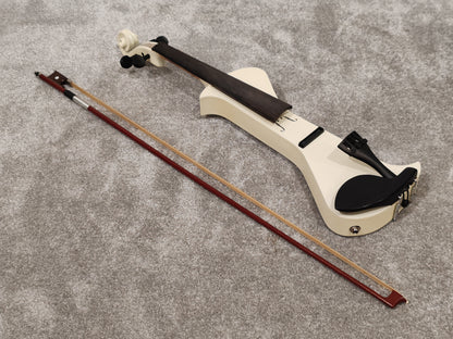 Electric Violin w/ Bow, Extra Bridges, New Strings and Hard Case with Strap - White
