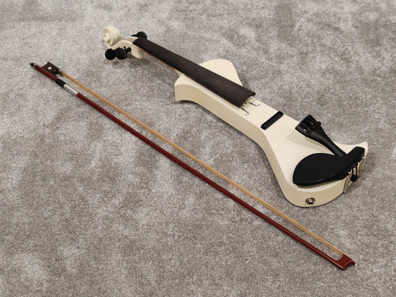 Electric Violin w/ Bow, Extra Bridges, New Strings and Hard Case with Strap - White - Image 2