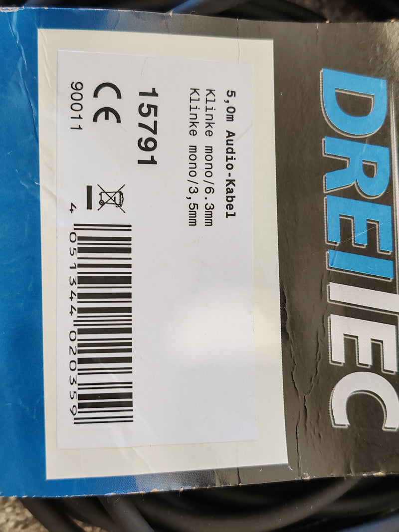 Dreitec 5M Mono Audio Cable - 6.3mm TO 3.5mm Jack Plug - High-Quality Connectors - Open Box - Image 5