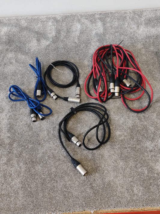 Selection of 6 XLR Cables, Brands including Van Damme, qtx, Lynx, Various Lengths and Colours