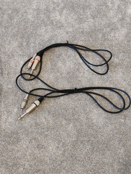 2X Stagg 1/4" TRS Stereo to RCA Phono, Silver, Black and Red