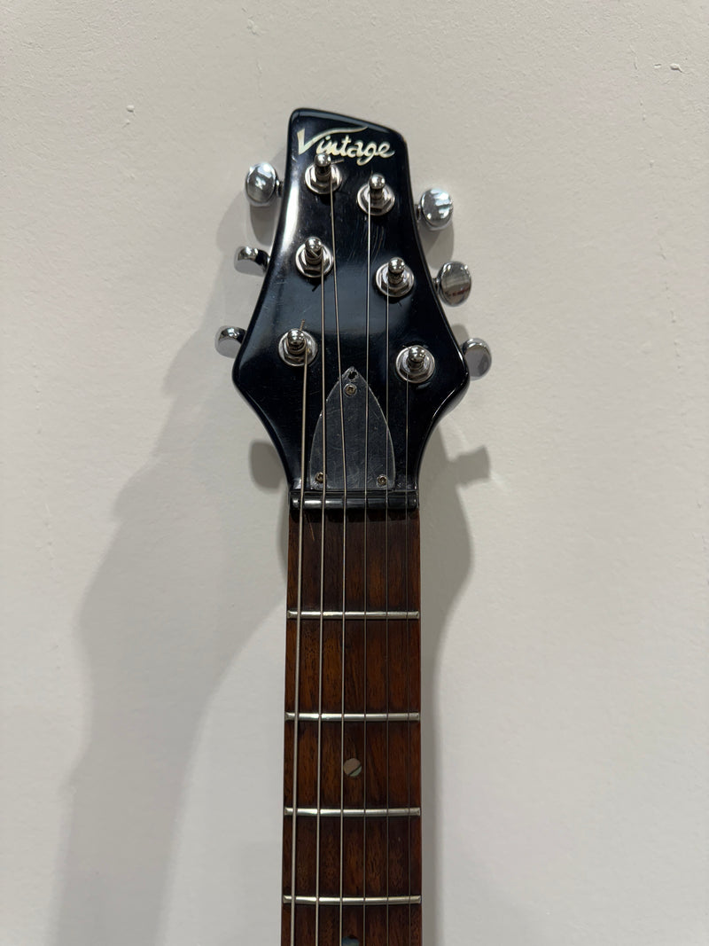 Vintage VRS 100 Trans Blue Electric Guitar - Fusion Carry Case - Tremelo Bar - Image 12