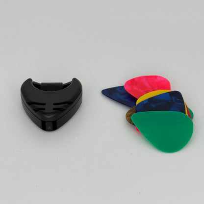 Guitar Pick / Plectrum Holder & 10 Assorted Plectrums for Guitar / Ukulele / Bass