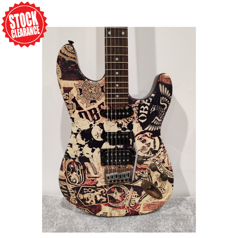 Fender Squier Stratocaster Obey Graphic – HSS Electric Guitar – Very Good w/ New Tremolo Bar - Image 1