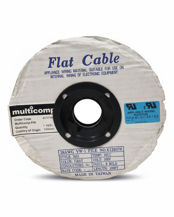 100FT Gray Flat Cable 28AWG VW-1 Style 2651 - 300V Internal Wiring for Electronic Equipment - Excellent